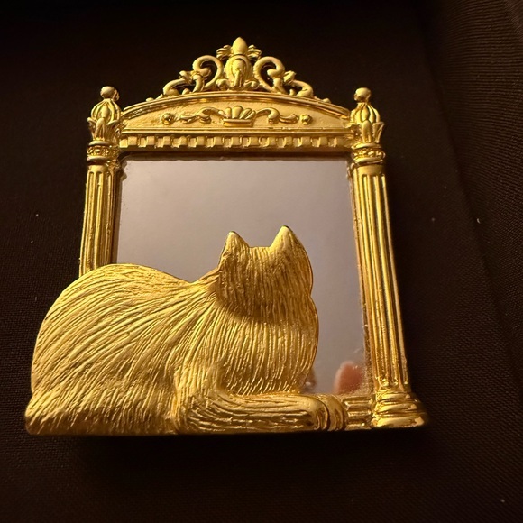 JJ Jonette Jewelry - Luxurious Golden Cat Mirror Signed JJ